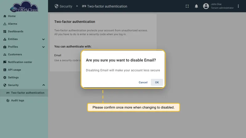 Changing to email disabled status