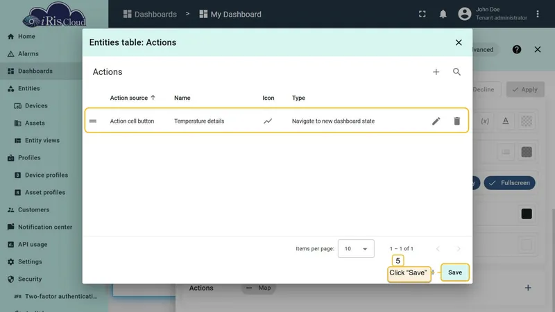 Action cell button in list