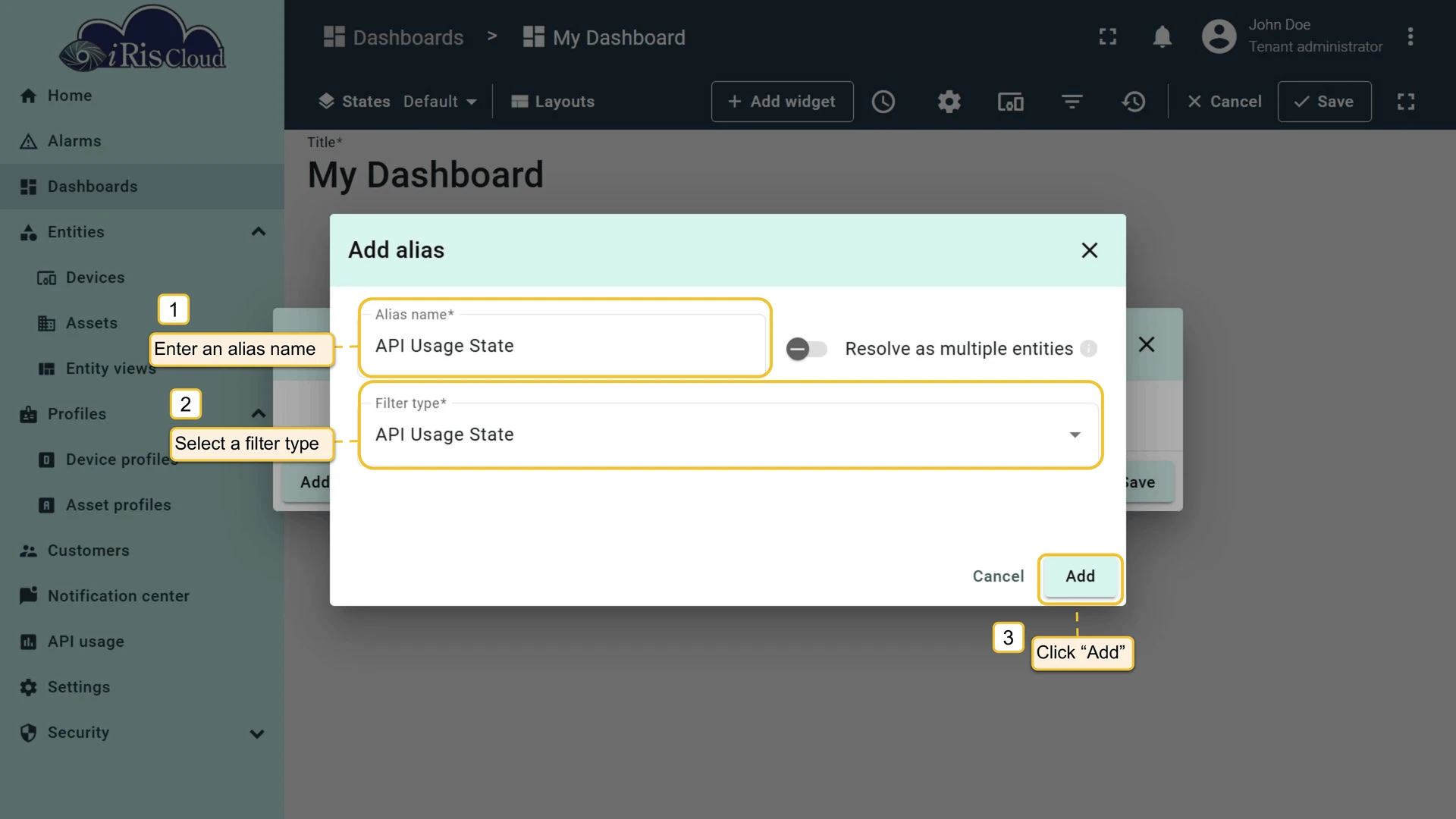 API usage state alias