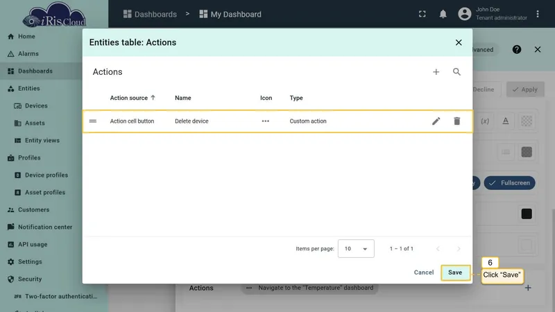 Select custom action type