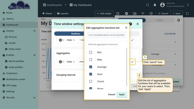 Edit aggregation functions list