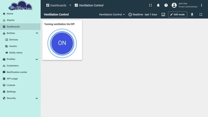 Power button widget in ON state