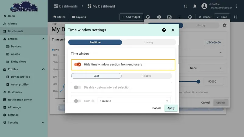 Enable hide time window section