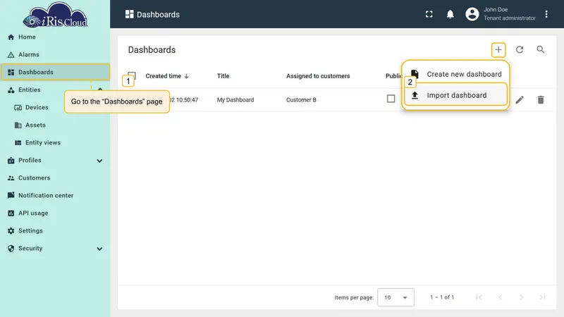 Import dashboard