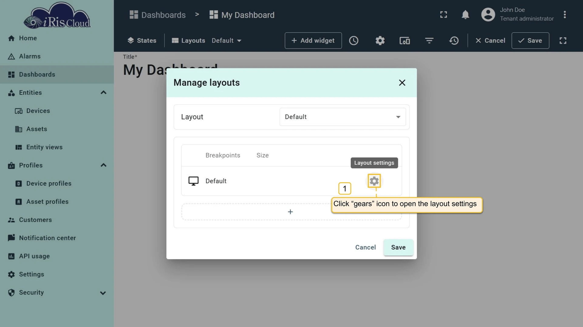 Open layout settings