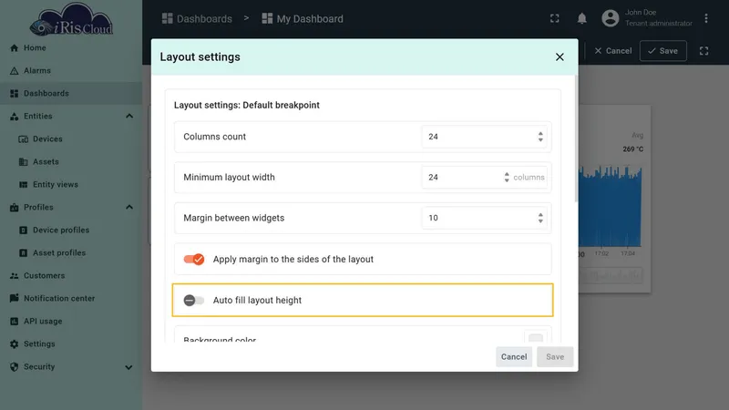 Auto fill layout height toggle in layout settings