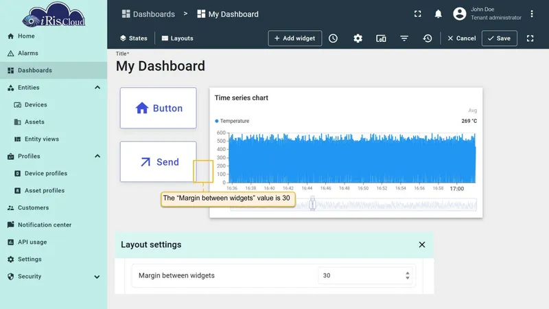 Dashboard with margin increased to 30