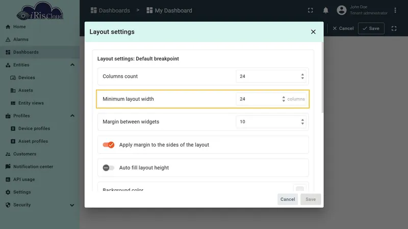 Minimum layout width field in layout settings
