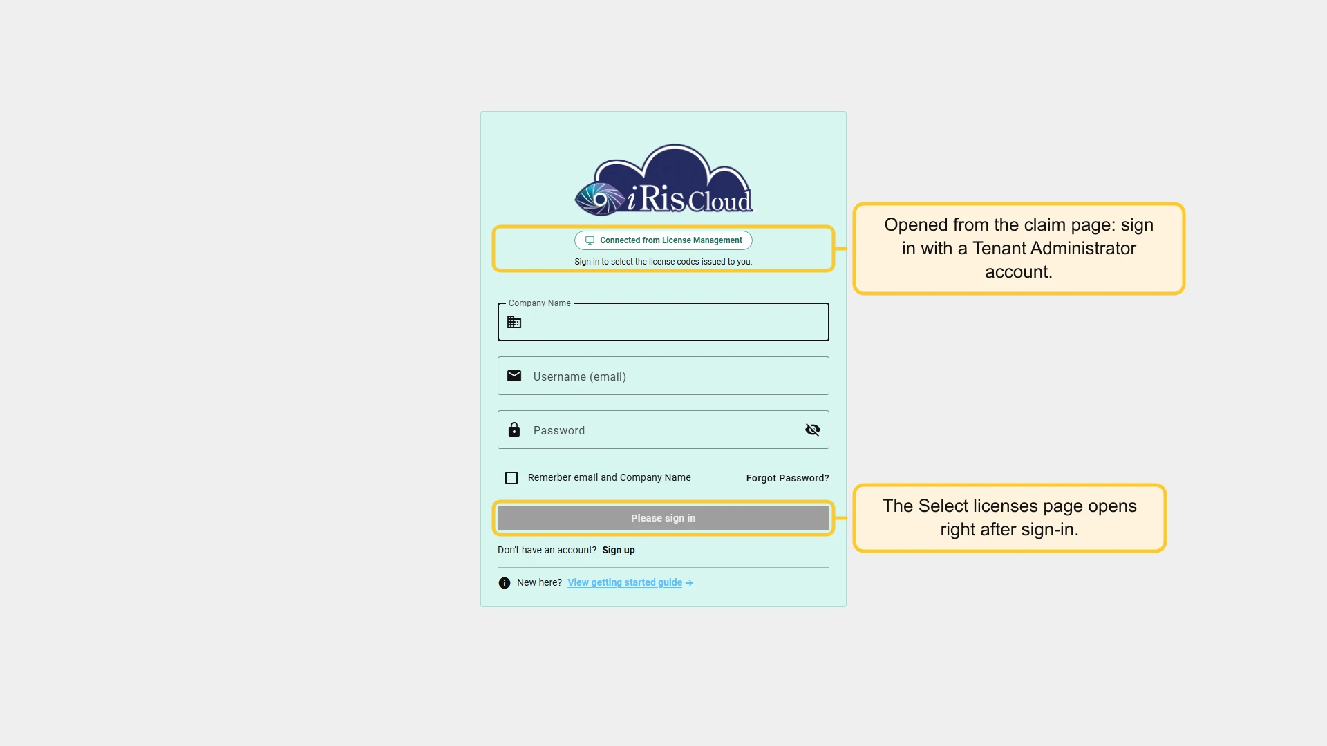 MX On Cloud login page with the Connected from License Management badge