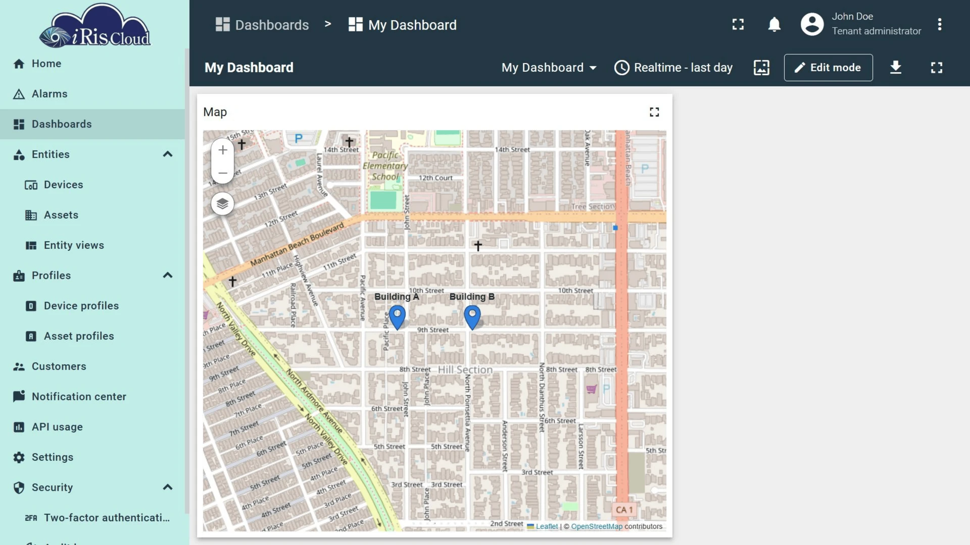 Map widget on dashboard