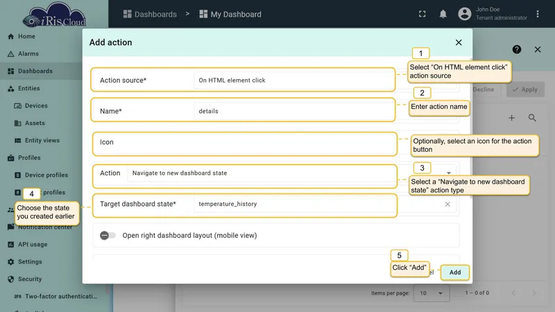 Configure On HTML element click action