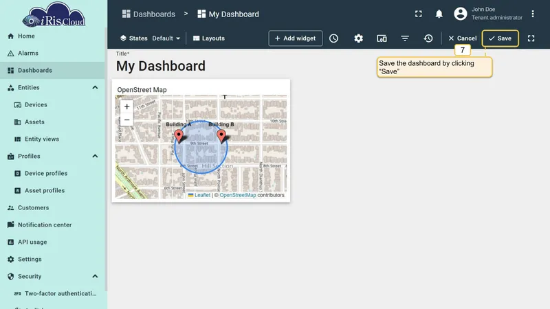 Dashboard ready for marker click