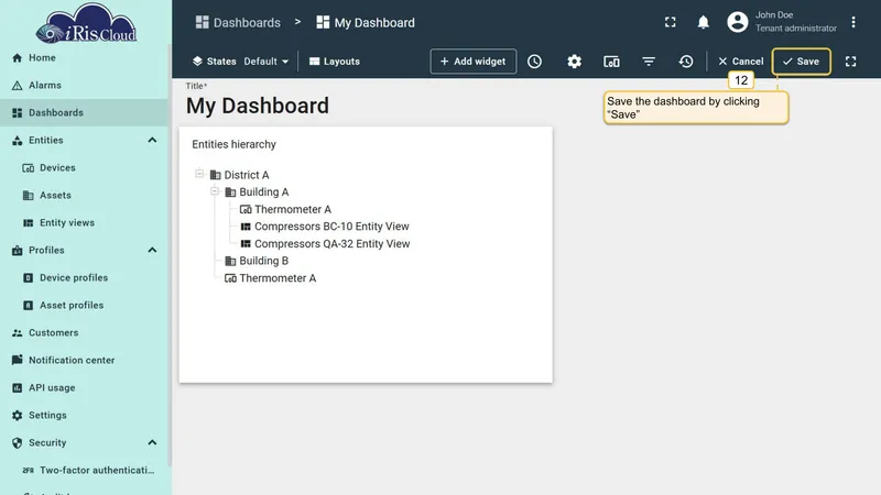 Save action and dashboard