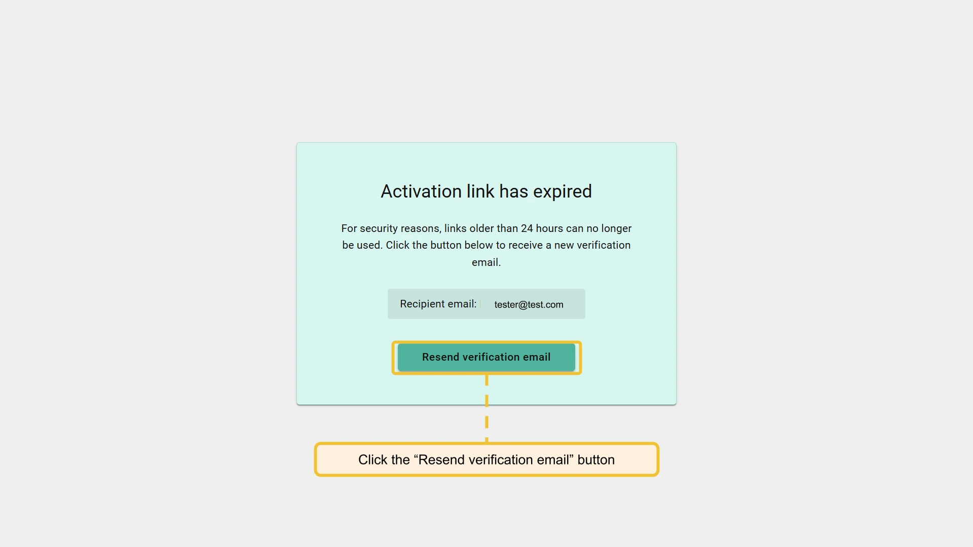 Expired activation link screen