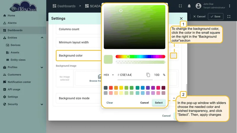 Color picker open