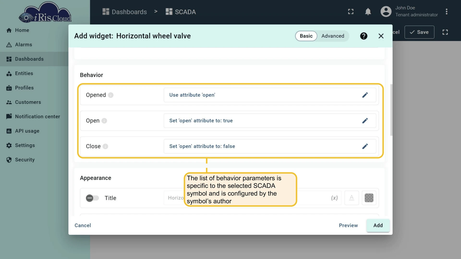 Behavior parameters list