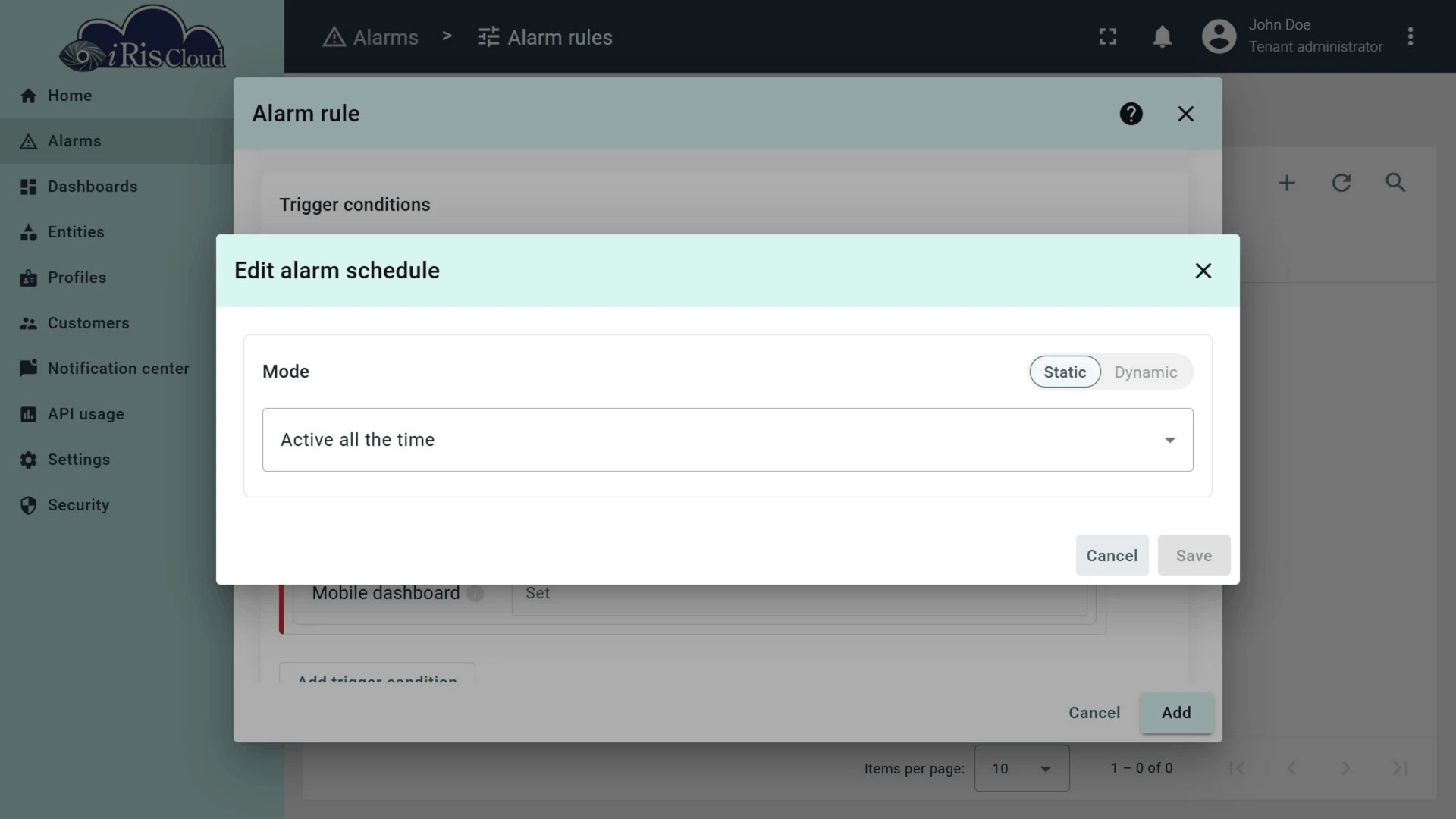 Schedule configuration