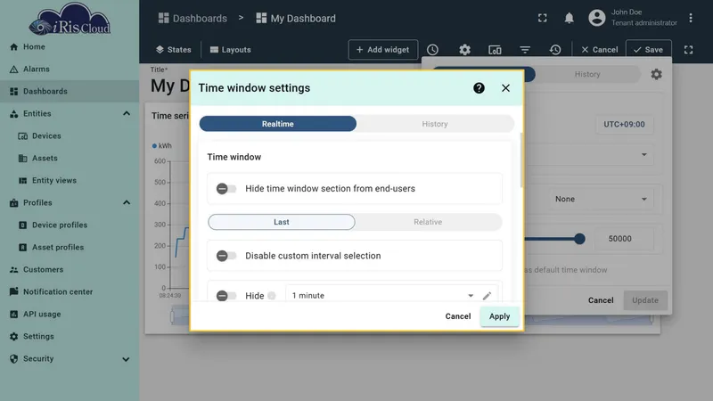 Time window settings dialog