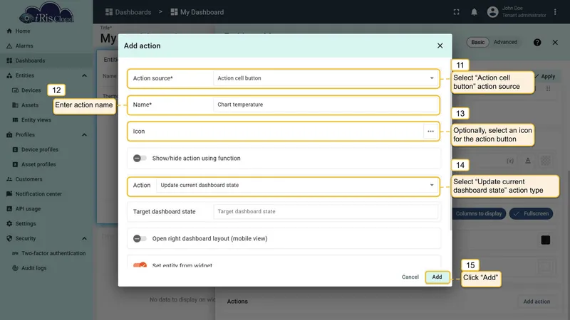Add action dialog